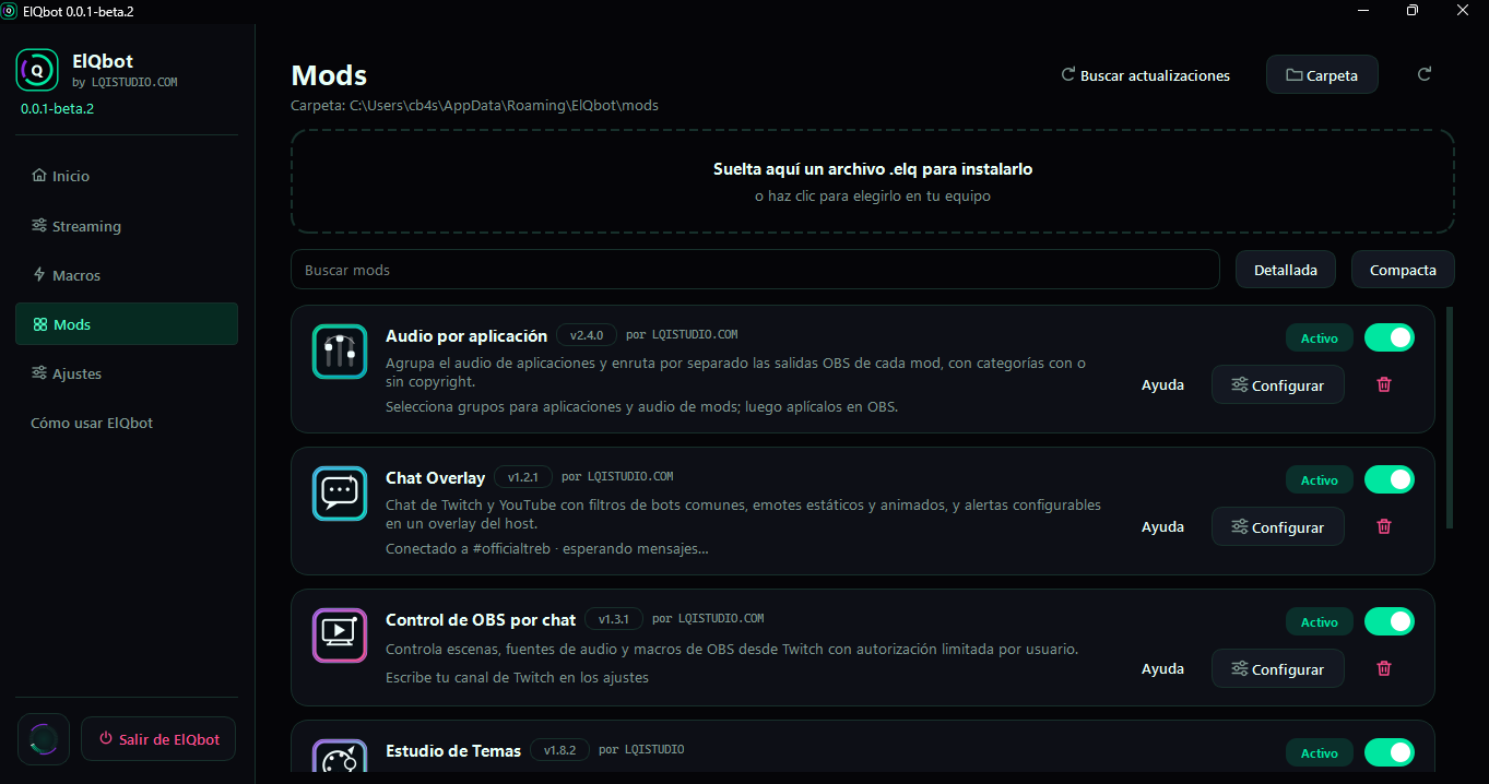 Gestor de mods con instalación de archivos .elq